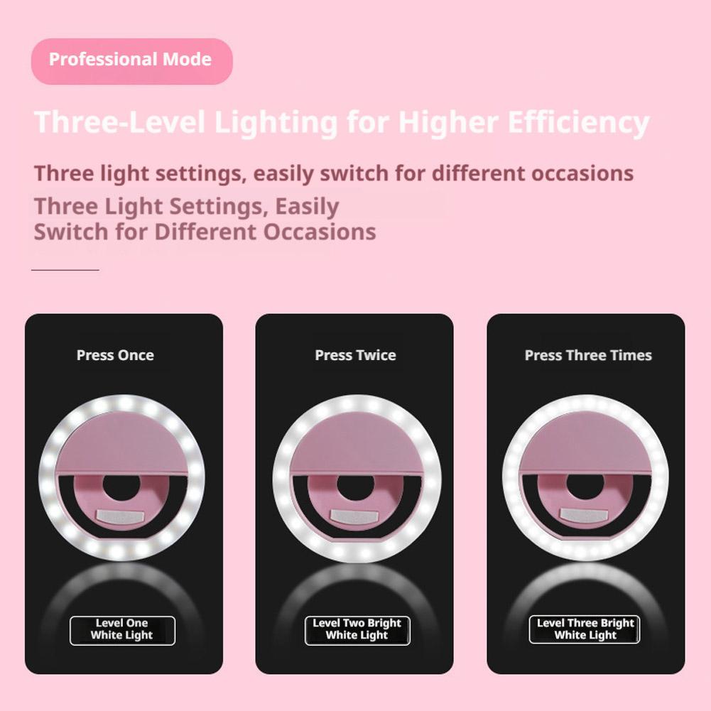 클립형 셀카 링 라이트, 충전식 USB, 3단계 밝기  - Photography Lighting Game 리뷰 및 가격